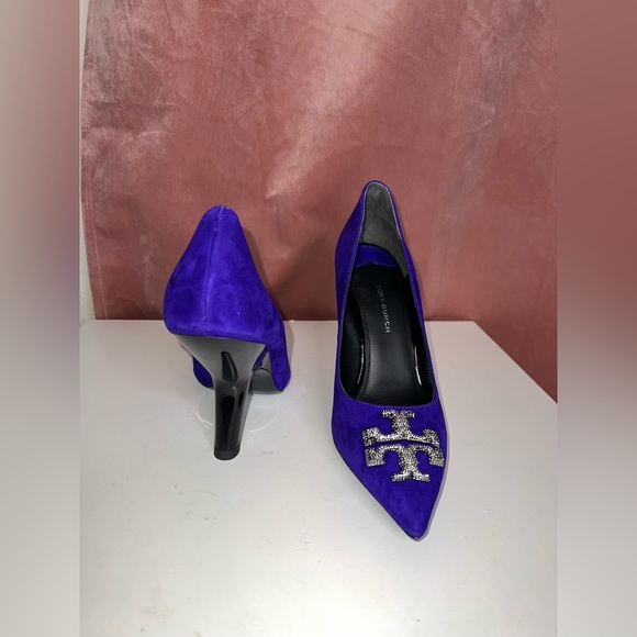 $428 Tory Burch ELEANOR PAVÉ PUMP Shoes Heel Suede Deep Purple US 7M - Picture 7 of 12